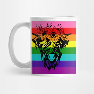 highland cow rainbow flag Mug